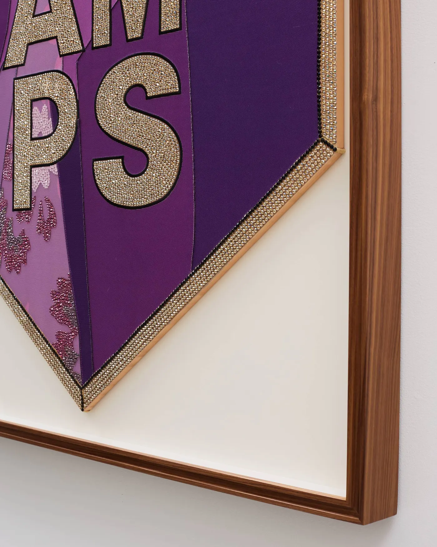 Detail of the “Championship Banner” by Mickalene Thomas, made with BIONIC yarn